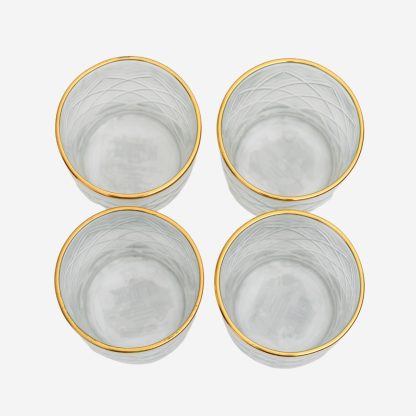 Diamond Glass Votive Set of 6, Clear Glass with Gold Edge