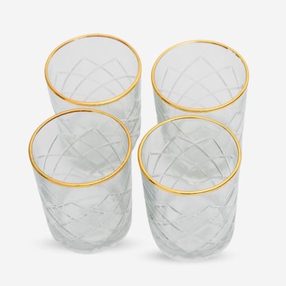 Diamond Glass Votive Set of 6, Clear Glass with Gold Edge