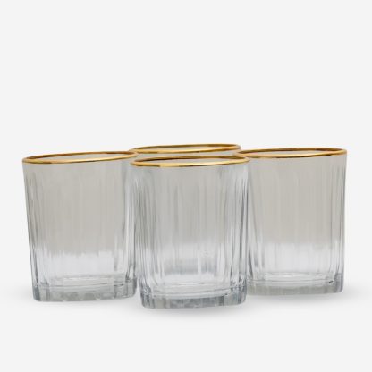 Glass Votive Vertical Set of 4, Clear Glass with Gold Edge