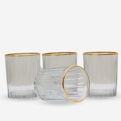 Glass Votive Vertical Set of 4, Clear Glass with Gold Edge