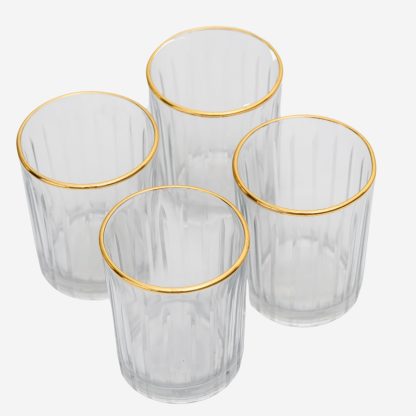 Glass Votive Vertical Set of 4, Clear Glass with Gold Edge