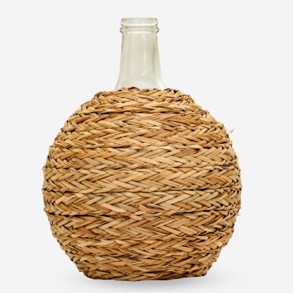 Hand Made Glass Bottle with Rattan Large, Light Brown