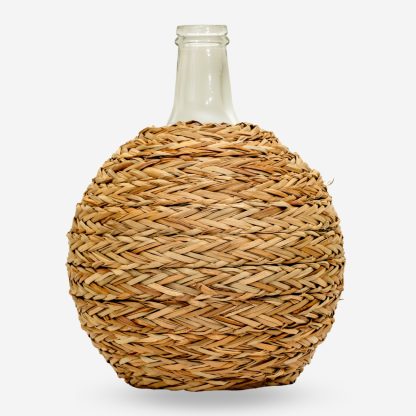 Hand Made Glass Bottle with Rattan Large, Light Brown