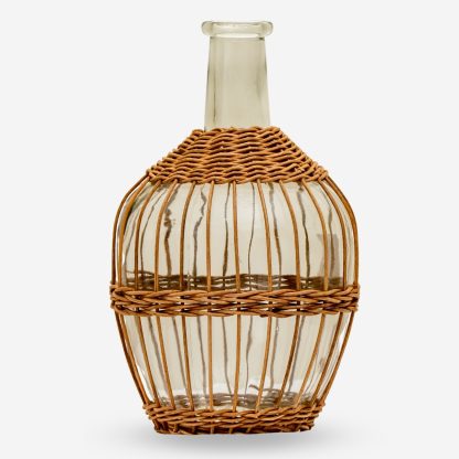 Glass Bottle with Rattan Large, Light Brown