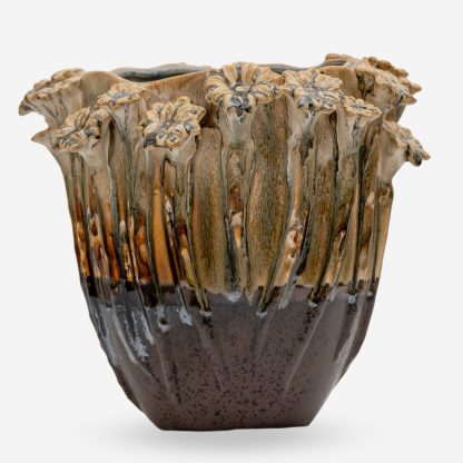 Modern Ceramic Flower Vase, Cream & Brown