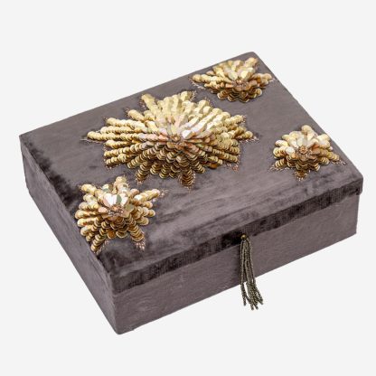 Hand Made Jewelry Box Sequin Flowers, Gold