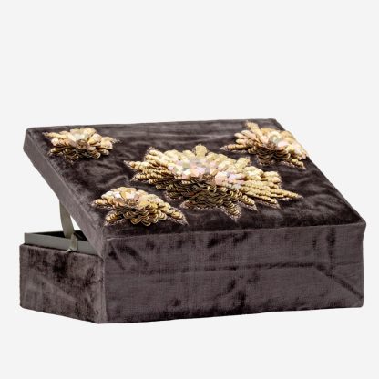 Hand Made Jewelry Box Sequin Flowers, Gold