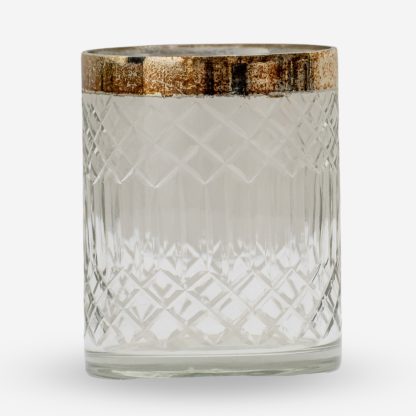 Cross Crystal Votive Golden Rim, Cross Cut