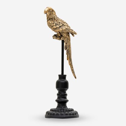 Décor Parrot Figurine On Stand Medium, Gold