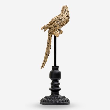 Décor Parrot Figurine On Stand Medium, Gold