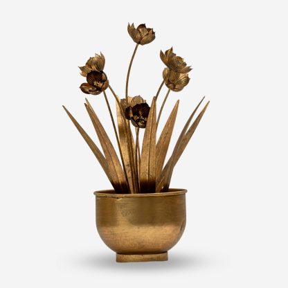 Metal Flowering Plant, Aged Gold