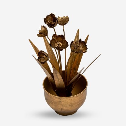 Metal Flowering Plant, Aged Gold