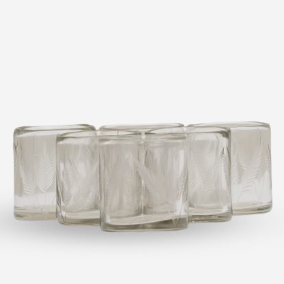 Crystal Glass Thick Votive w/Leaf Set of 6